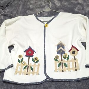 Vintage Retro birdhouse Themed Sweater jacket Women's